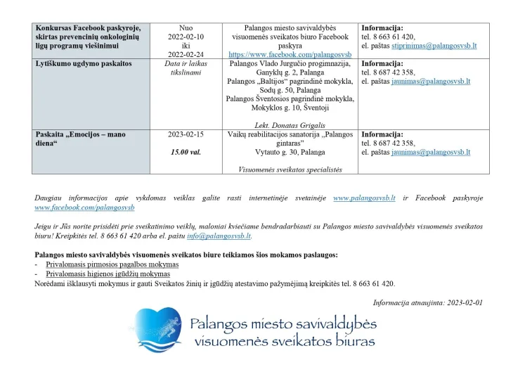 Nemokamų sveikatinimo veiklų Palangoje tvarkaraštis – nuotrauka 2