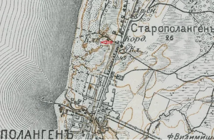 Fragmentas iš 1913 metų plano, kuriame pažymėtos Palangos žydų kapinės