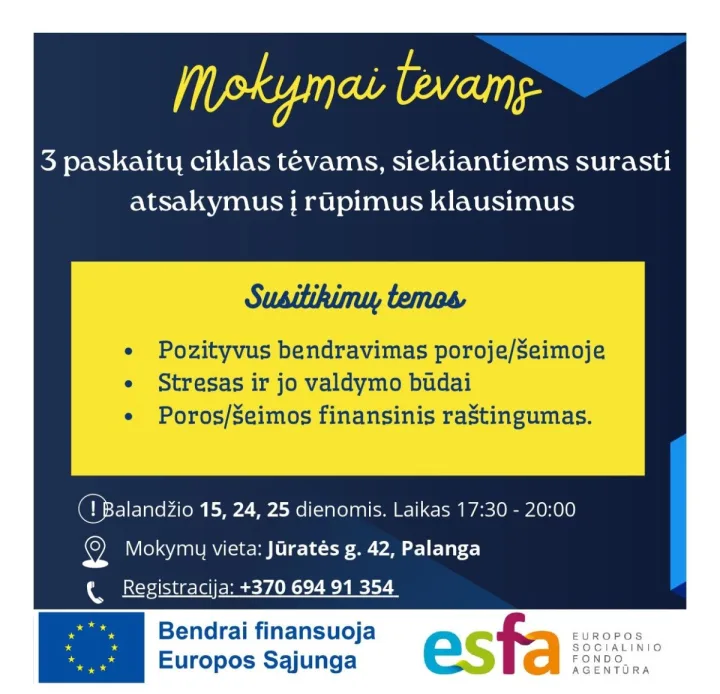 Palangos bendruomeniniai šeimos namai kviečia į nemokamų paskaitų ciklą