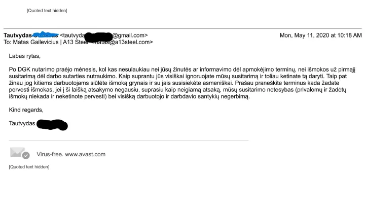 Matas Gailevičius skalambina varpais dėl Sporto centro 3 eurų ir 4 centrų skolos, nors savo 4 darbuotojams Vilniuje liko skolingas algų už 24 036 eurų (TEISMO NUTARTIS, ASMENINĖS ŽINUTĖS IR E LAIŠKAI) – nuotrauka 8