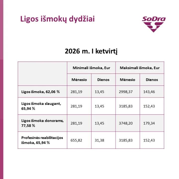 2026-aisiais atnaujinamos „Sodros“ išmokų ribos: kas keičiasi – nuotrauka 2