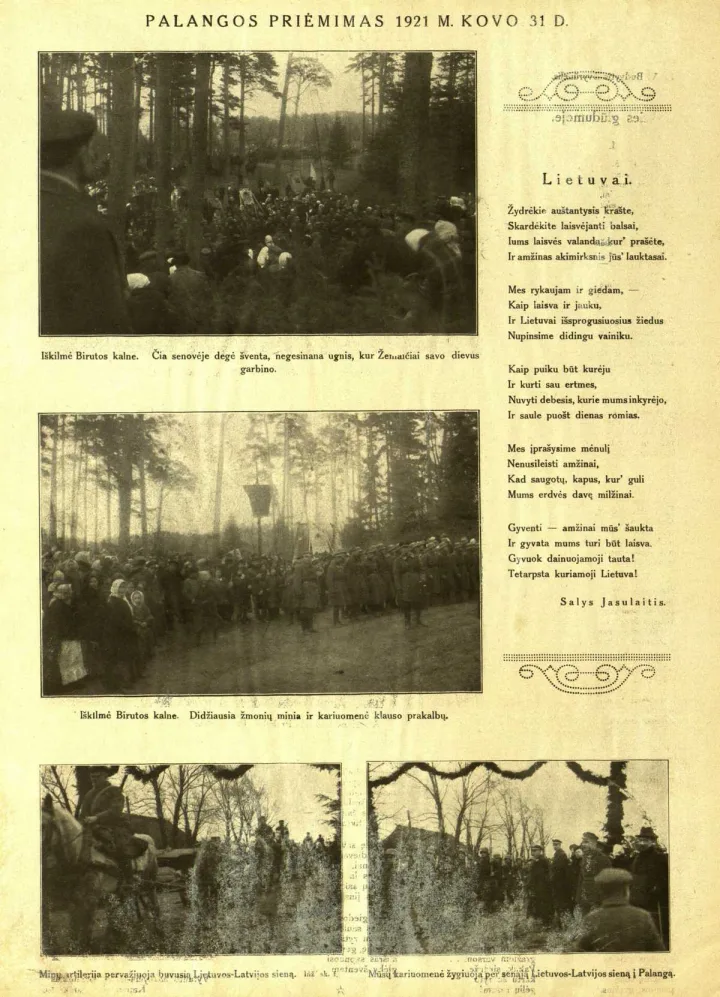 Palangos priėmimas 1921 m. kovo 31 d.  Atspindžiai, 1921, nr. 5, p. 6.