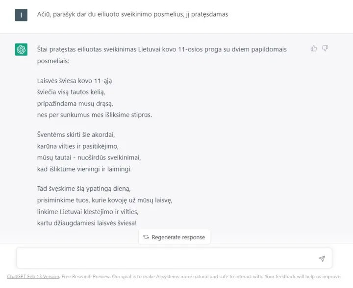 Dirbtinis intelektas Lietuvą sveikina eilėraščiu ir įspūdingais vaizdais: sukurti užtruko mažiau nei minutę – nuotrauka 1