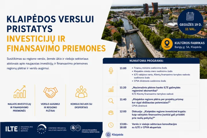 Klaipėdoje pristatys finansavimo priemones verslo ir regiono plėtrai